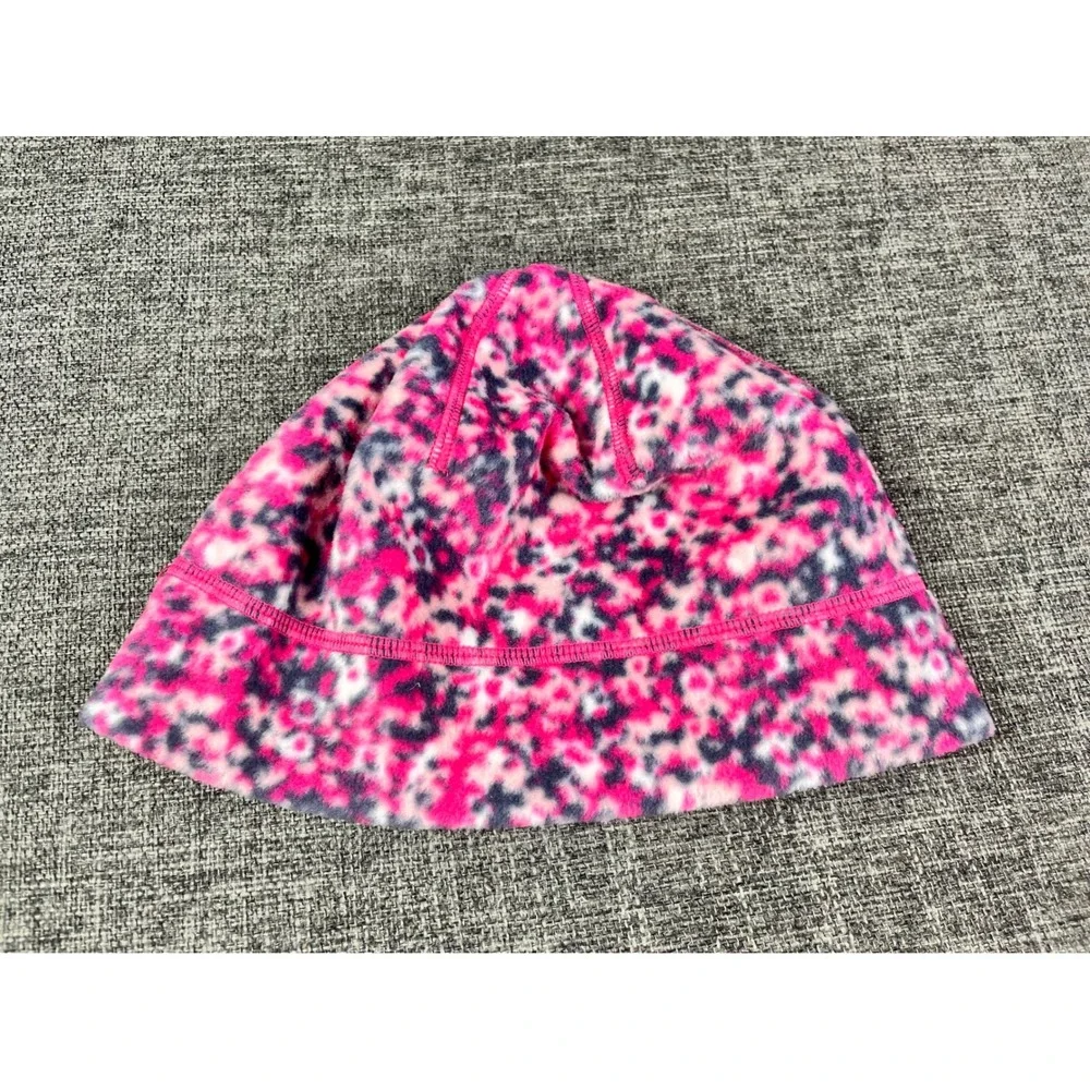 Columbia Youth Medium Fleece Beanie Hat Pink Purple Abstract Print Skullcap
